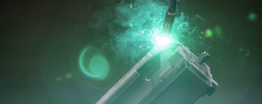 Welding robot close-up with great light colours