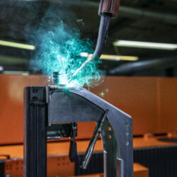 Welding robot close-up with great light colours